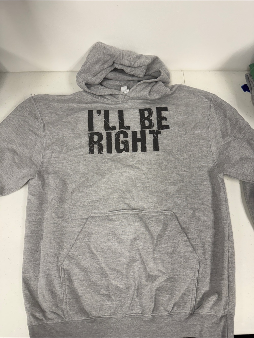 Tultex Gray Zip-Up Sweater with 'I'LL BE RIGHT' Graphic